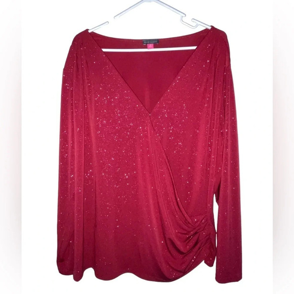 VINCE CAMUTO Opulent Mood Sparkle Long Sleeve Top Florence Red Size 2X Blouse - Picture 7 of 7